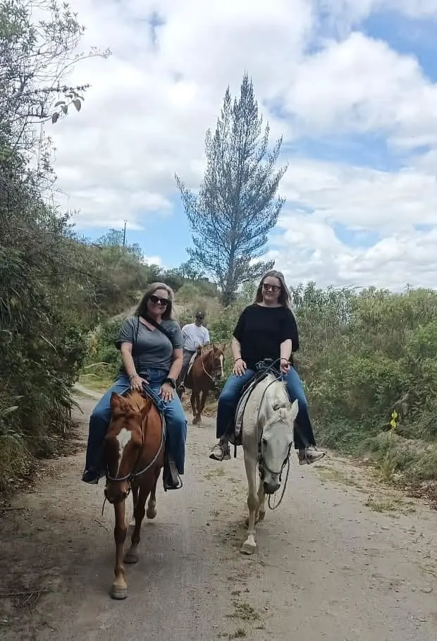 One-hour scenic horseback ride on a rural Andean road near Quito Ecuador