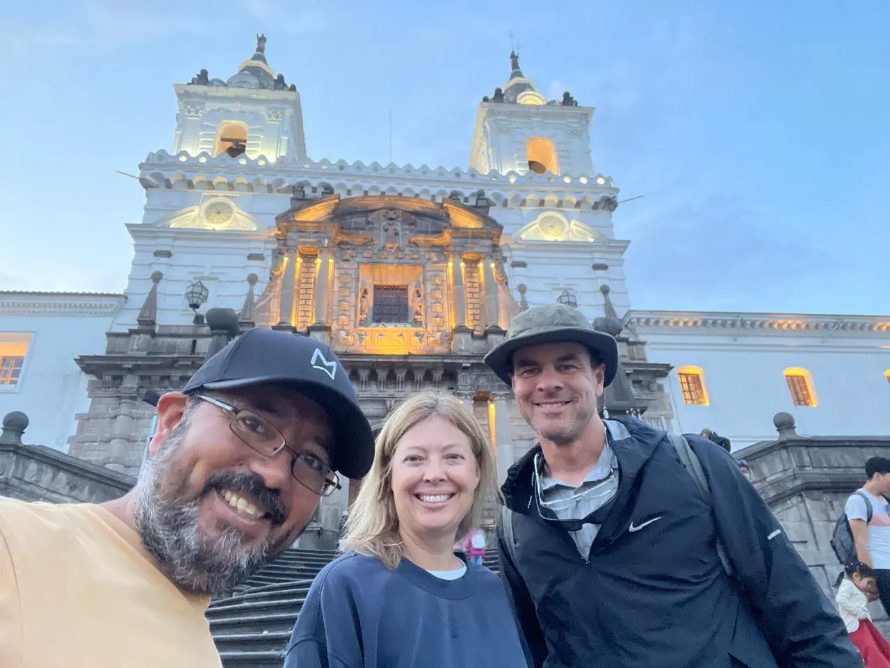 Marco Herrera with travelers at Quito Historic Center during a private tour in Ecuador